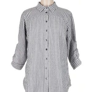 Joan Rivers Gray Seersucker Striped Button-Down Shirt